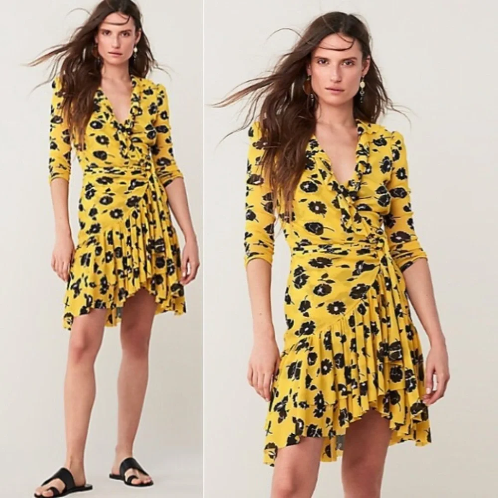 NWT Diane von Furstenberg Rose Showers Goldenrod Dress sz m